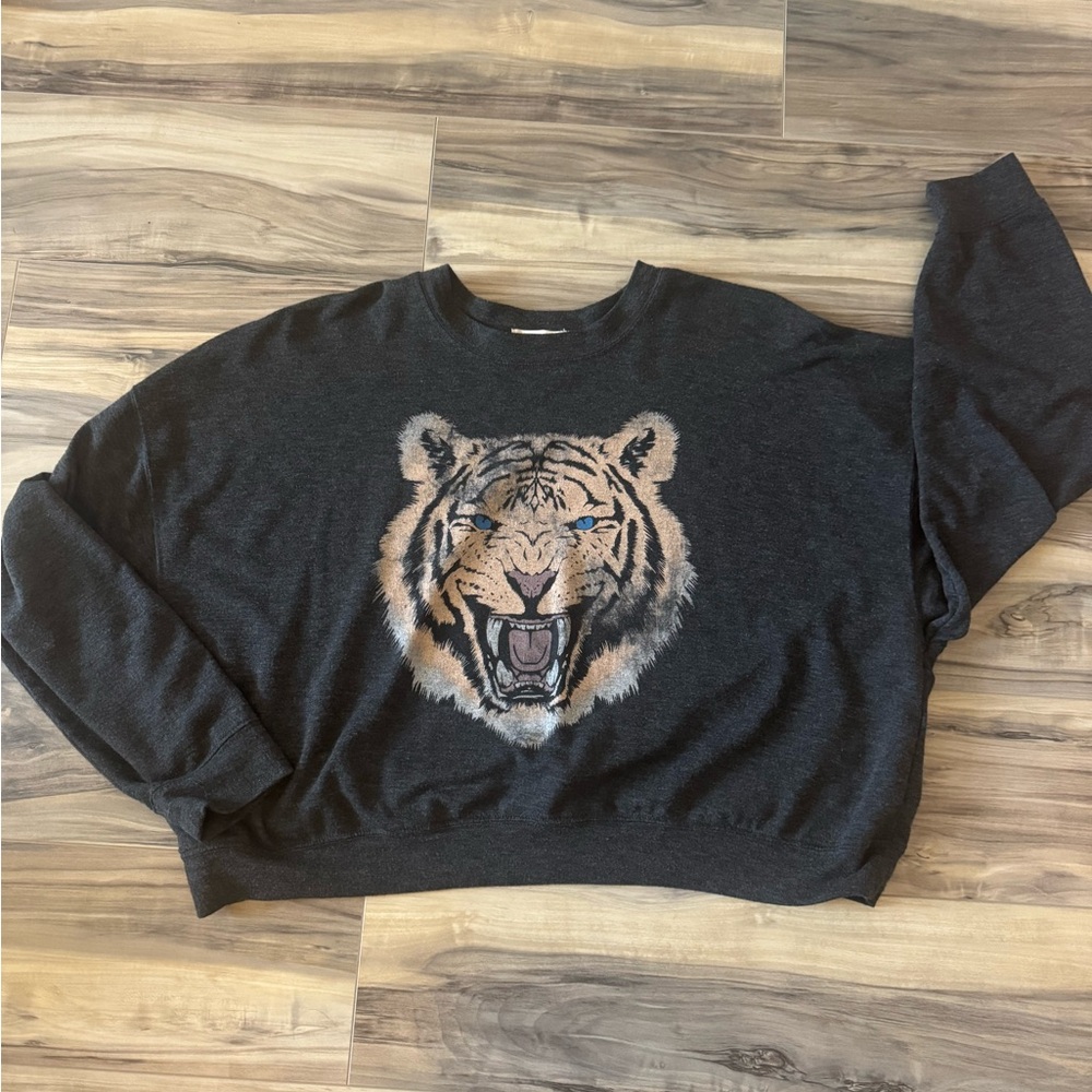 Altar'd State Charcoal Sweatshirt with Roaring Tiger Graphic